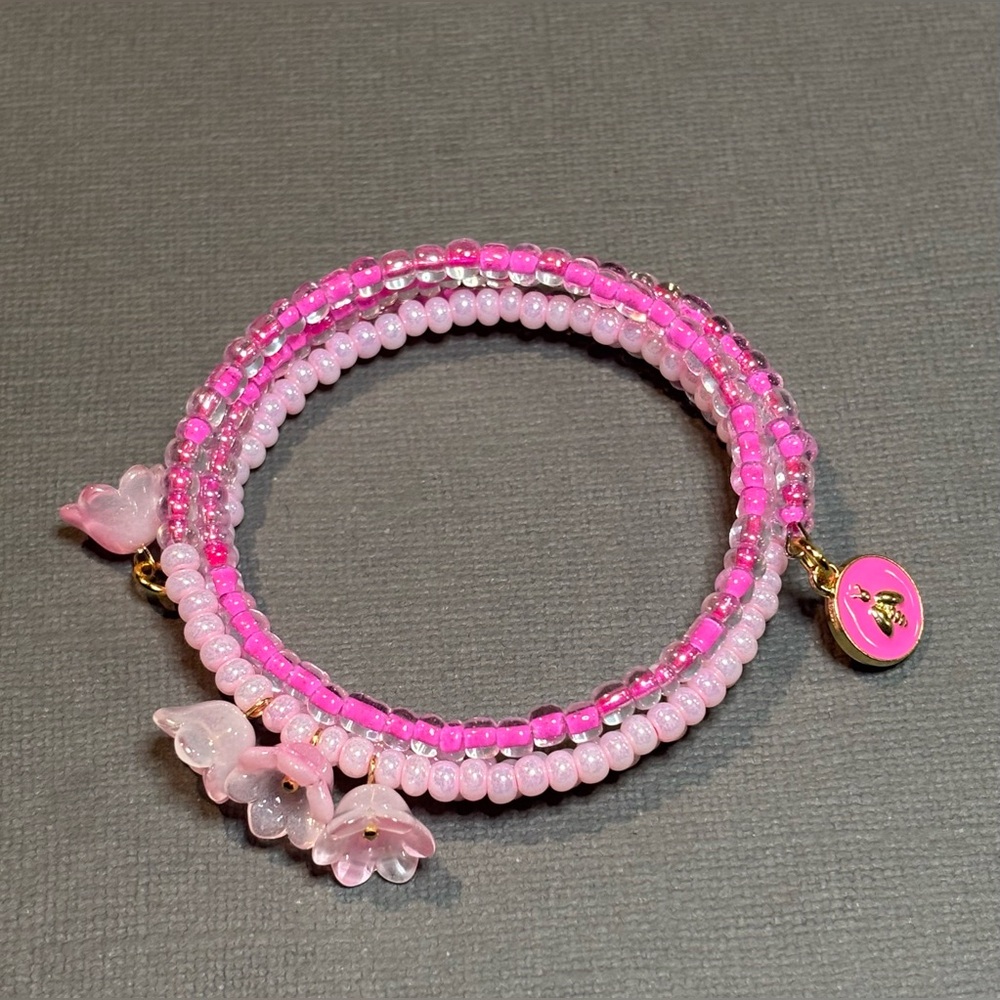 🌸Pink Memory Wire Bracelet with Floral Charms